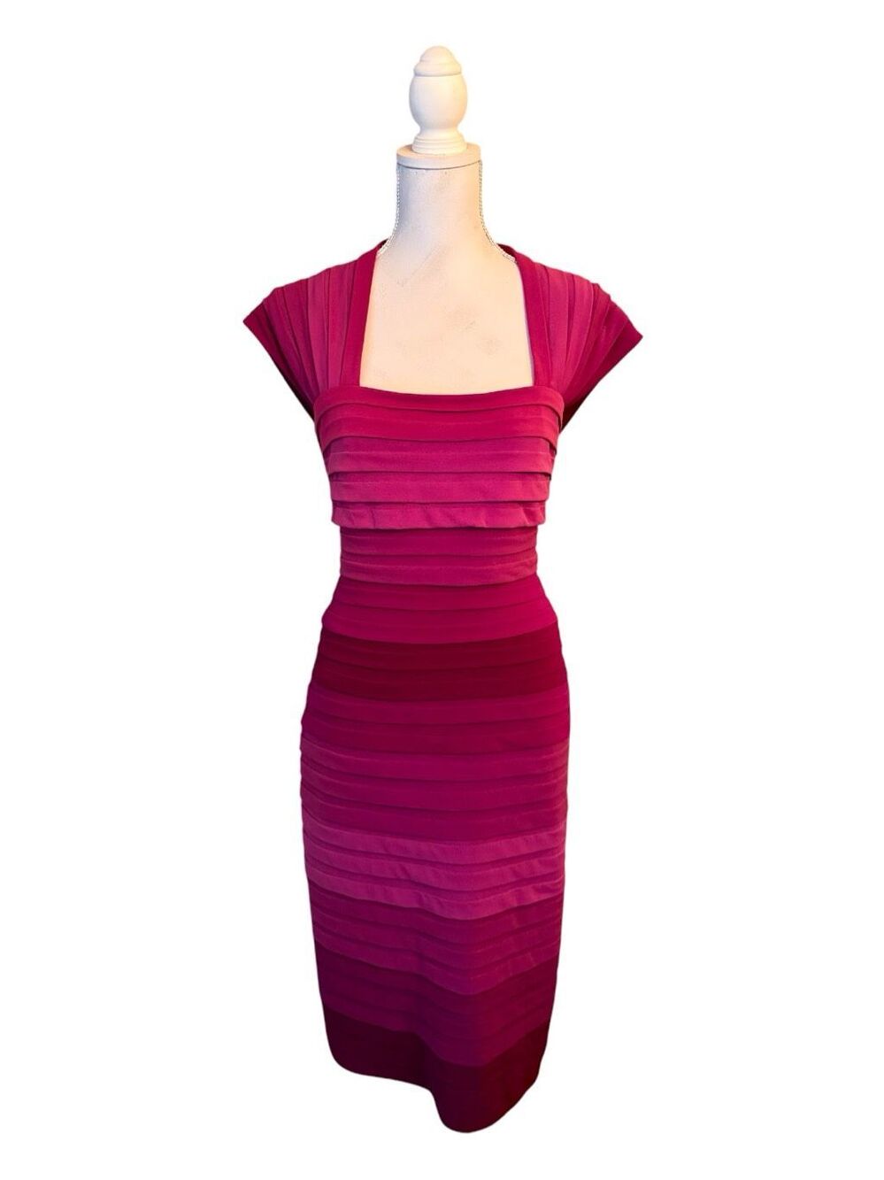 TADASHI COLLECTION Purple Ombre Shutter Pleat Layered Cocktail Dress